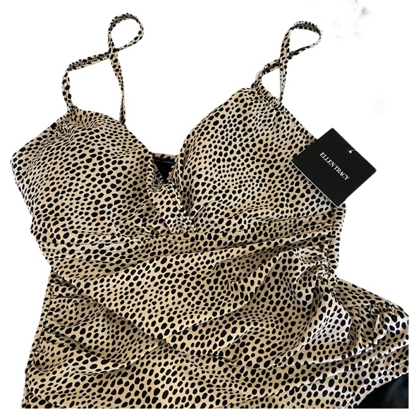Ellen Tracy 1PC Swimsuit Cheetah Print- Sz 14 - Picture 3 of 7